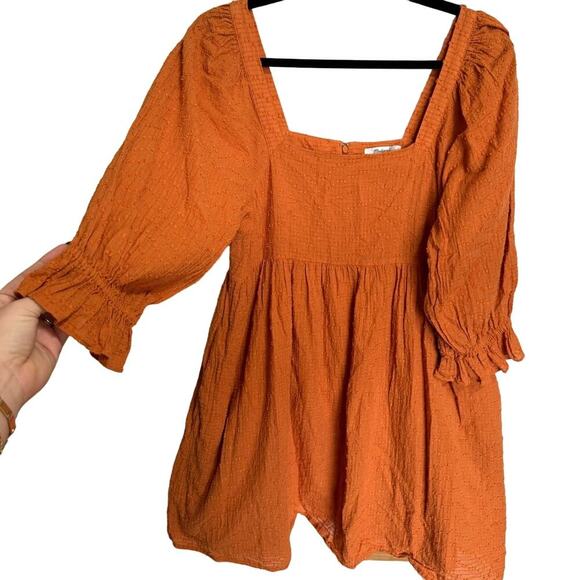 Madewell Puff Sleeve Smocked Dress Mini Textured Dots Mulled Cider Orange Size 8 - Picture 4 of 10